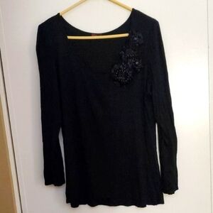 Agenda Black Top with Floral Accents